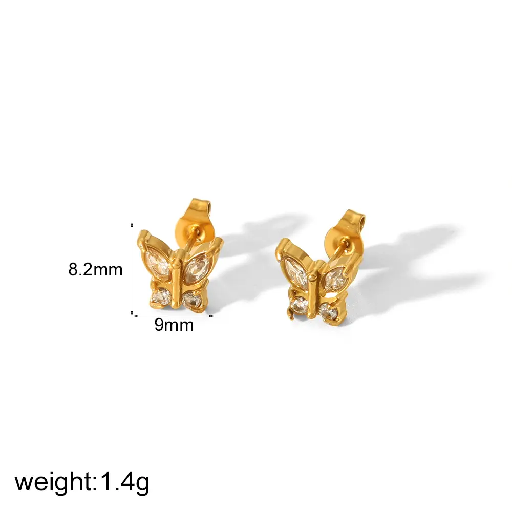 1 Pair Sweet Simple Style Butterfly Shape Stainless Steel 18K Gold Plated Inlay Zircons Women's Stud Earrings h5 Picture2